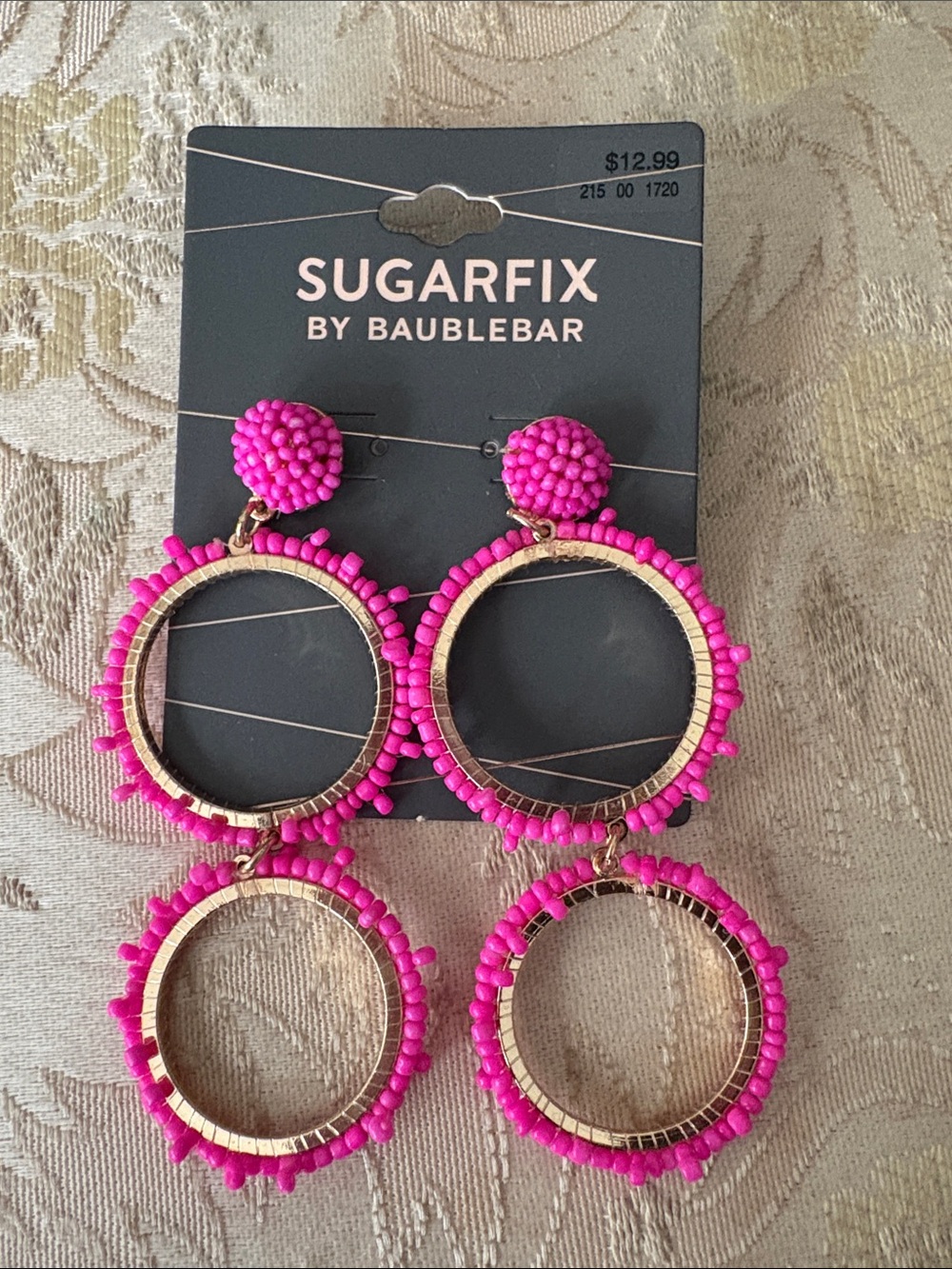 Sugarfix by BaubleBar Hot Pink Beaded Triple Hoop Drop Earrings